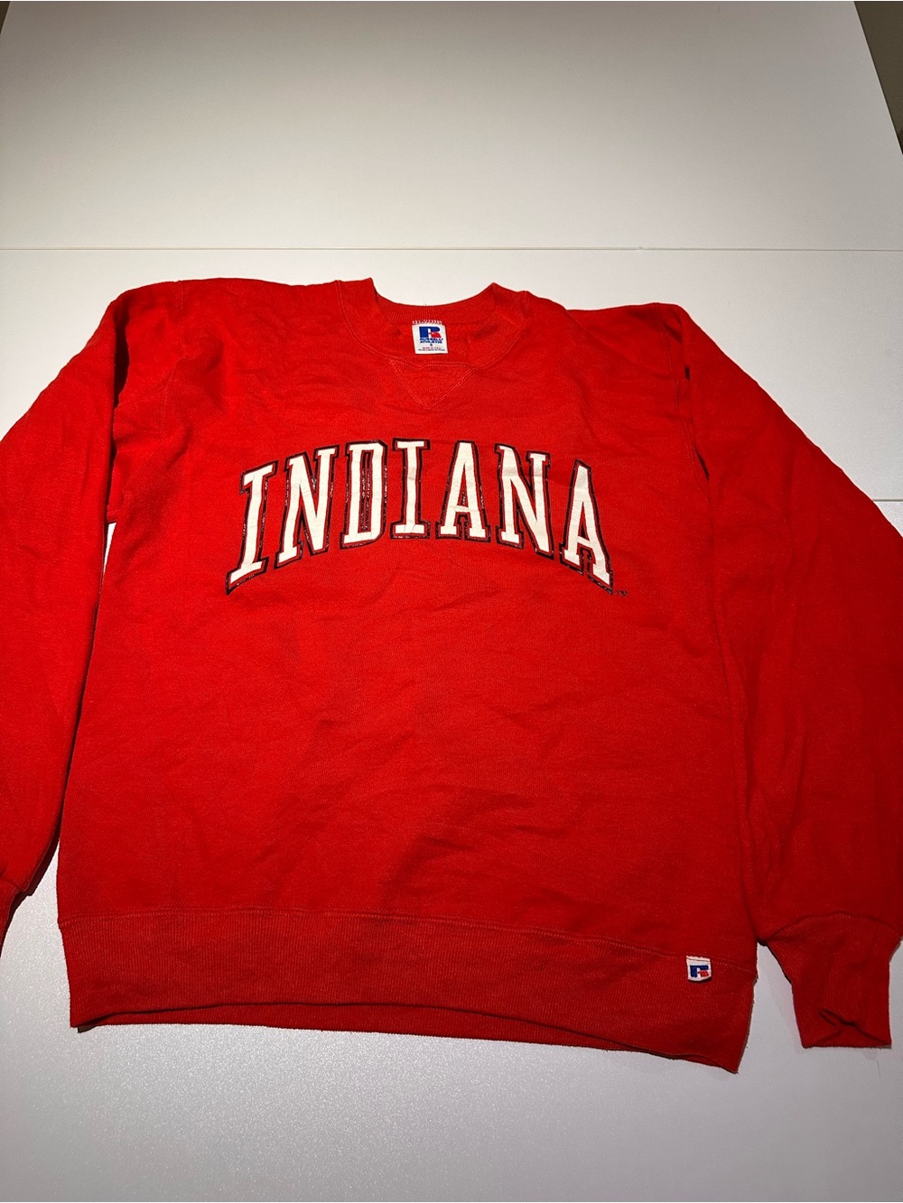 Russell Athletic Red Indiana Crewneck Sweatshirt with White Lettering